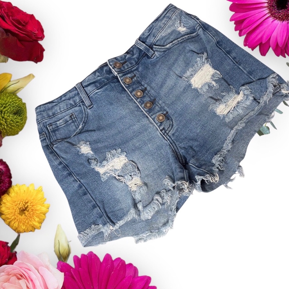 Nature Denim Shorts High-Rise Distressed Frayed Hem Women Shorts